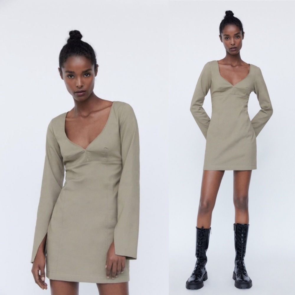 NWT ZARA SWEETHEART NECKLINE LONG SLEEVE SHORT DRESS